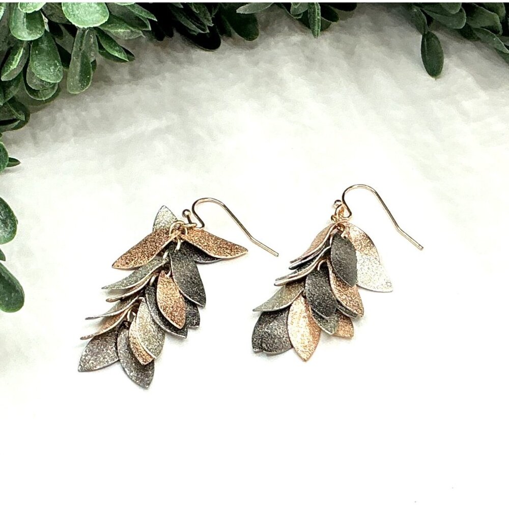 Metallic Leaf Drop Earrings In Gold and Silver Tones